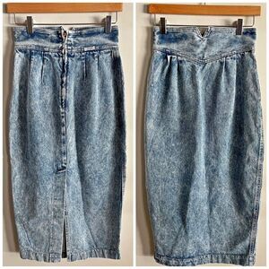 Vintage Zena USA High Waist Denim Skirt Acid Wash 80s Pencil Midi XS-S